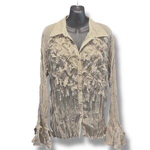Dress U By Sharon Ruffled Button Top Shirt New Color: Sand Size: XL